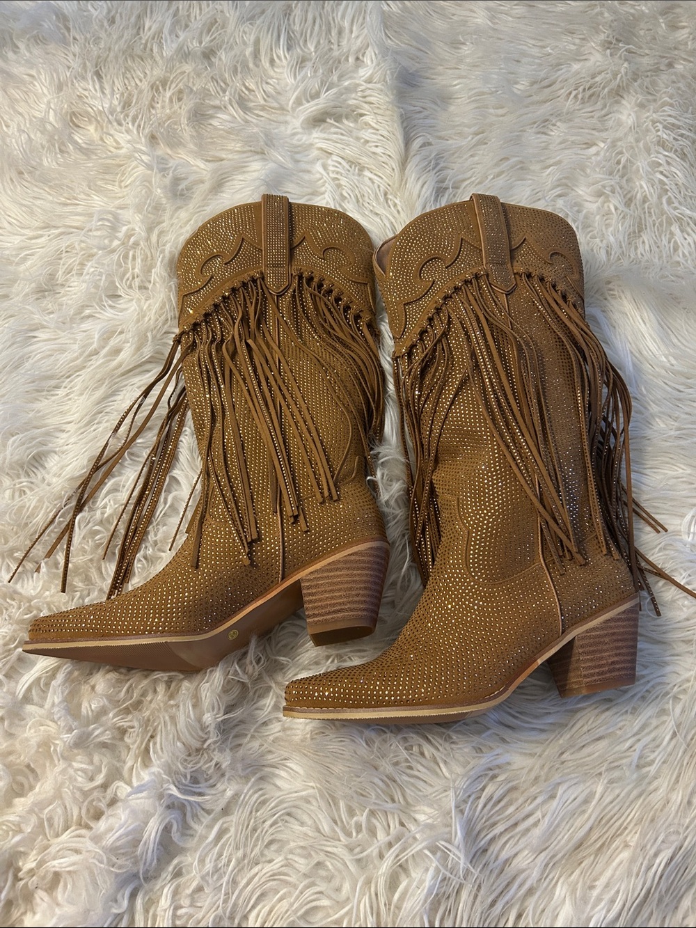 Fringe Western rhinstonr Cowboy Boots in Brown